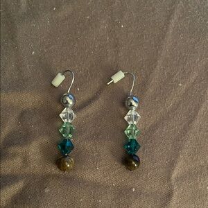 Elegant Silver and Green Beaded Earrings